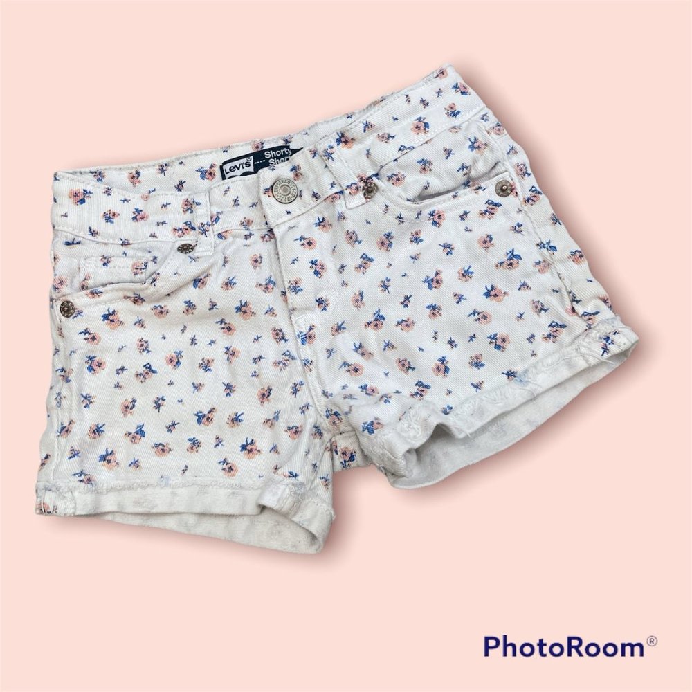 Girls Levi White Floral Shortie Shorts size 5